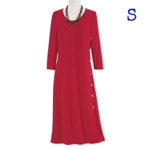S - New Serengeti Red Side-Button Knit Dress